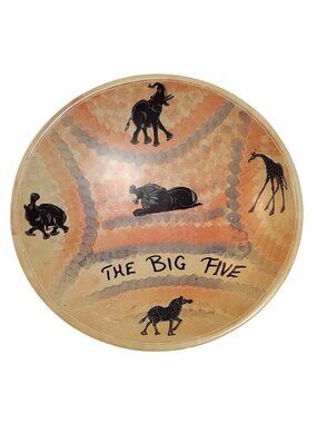 Handmade African Soapstone Bowl Big Five Kenya Elephant Zebra Lion Hippo Giraffe